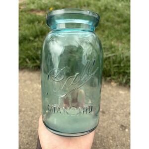 Vintage Wax Seal Ball Standard Blue/Green Quart Canning / Fruit Jar - 1910-23